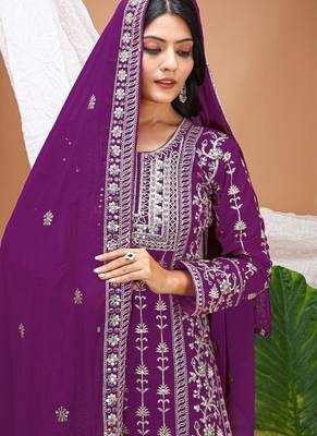 Wine fox georgette party wear sharara suit set 3