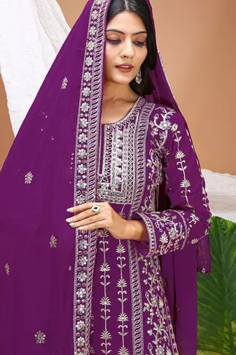 Wine fox georgette party wear sharara suit set