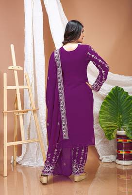 Wine fox georgette party wear sharara suit set 4