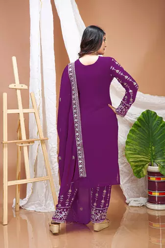 Wine fox georgette party wear sharara suit set