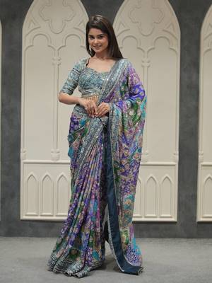 Multi Color Gold Zari and Hand real mirror work Chinnon Saree 1