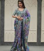 Multi Color Gold Zari and Hand real mirror work Chinnon Saree