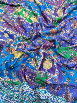 Multi Color Gold Zari and Hand real mirror work Chinnon Saree 4