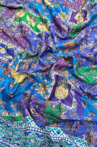 Multi Color Gold Zari and Hand real mirror work Chinnon Saree