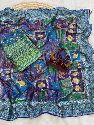 Multi Color Gold Zari and Hand real mirror work Chinnon Saree 5
