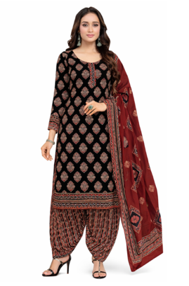 Black color crepe silk printed women unstitched dress material 2