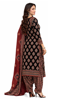 Black color crepe silk printed women unstitched dress material 3
