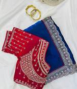 Neavy Blue Color embroidery fancy lace border Satin Saree