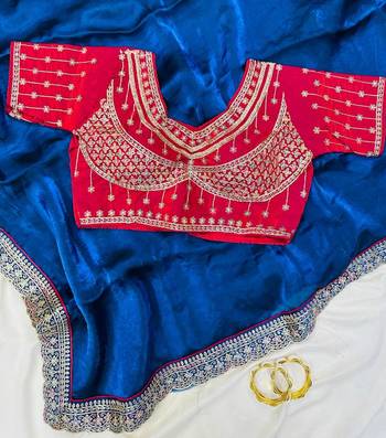 Neavy Blue Color embroidery fancy lace border Satin Saree 2