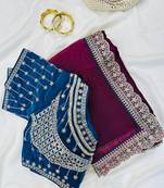 Plum Color embroidery fancy lace border Satin Saree