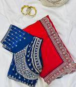 Rani Pink Color embroidery fancy lace border Satin Saree