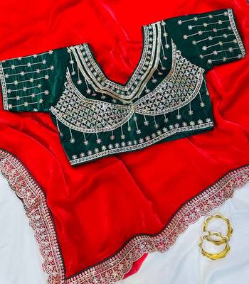 Red Pink Color embroidery fancy lace border Satin Saree 2