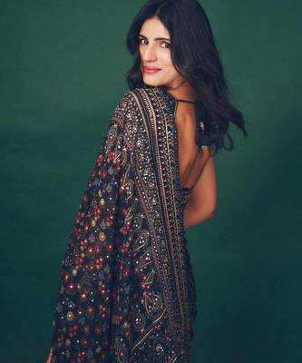Navy Blue Color Sequins and diamonds Work Georgette Saree 3