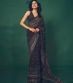 Navy Blue Color Sequins and diamonds Work Georgette Saree