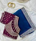 Teal Embroidery Fancy Lace Border Satin Saree