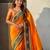 Orange soft silk rangoli art zari weaving saree with contrast blouse piece