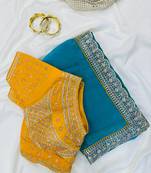 Turuqoise  Color embroidery fancy lace border Satin Saree