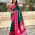 Teal soft silk rangoli art zari weaving saree with contrast blouse piece