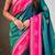 Teal soft silk rangoli art zari weaving saree with contrast blouse piece