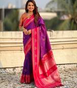 Purple soft silk rangoli art zari weaving saree with contrast blouse piece