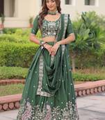 Exclusive Green Zari Work Silk Mehendi Wear Lehenga Choli With Dupatta