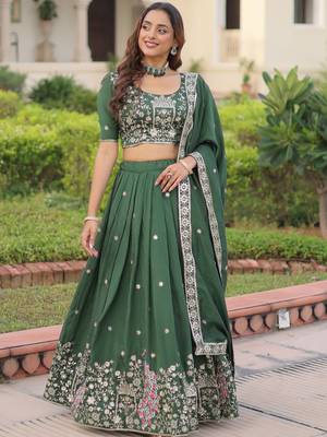 Exclusive Green Zari Work Silk Mehendi Wear Lehenga Choli With Dupatta 5