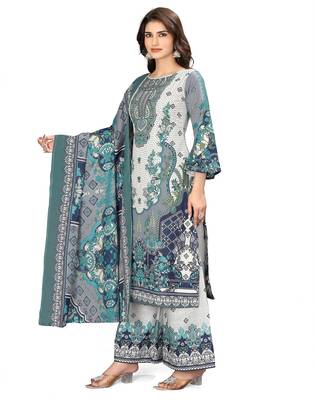 Grey color crepe silk printed women unstitched dress material 2