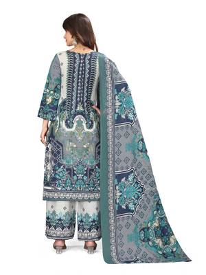 Grey color crepe silk printed women unstitched dress material 3