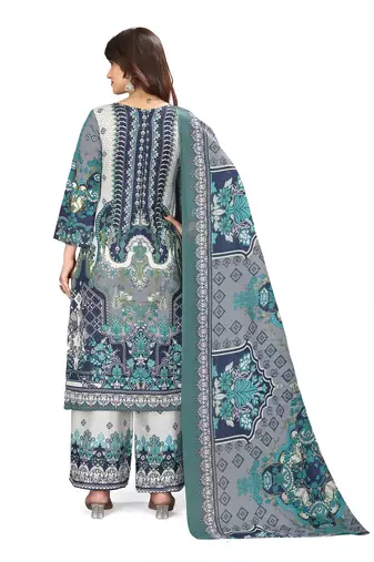 Grey color crepe silk printed women unstitched dress material
