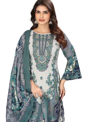Grey color crepe silk printed women unstitched dress material 4