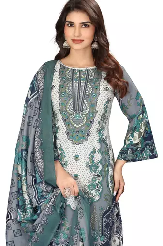 Grey color crepe silk printed women unstitched dress material