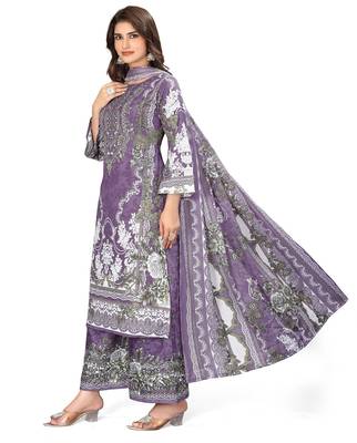 Purple color crepe silk printed women unstitched dress material 2