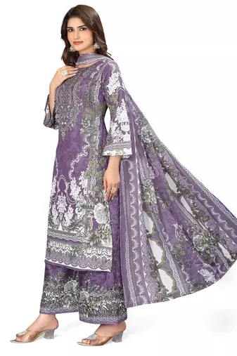Purple color crepe silk printed women unstitched dress material