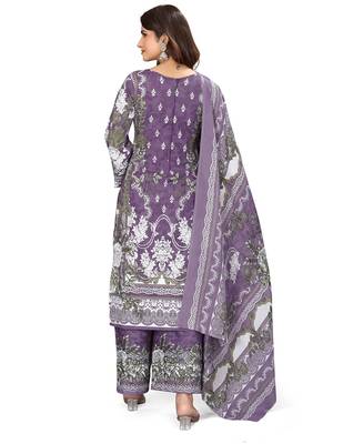 Purple color crepe silk printed women unstitched dress material 3