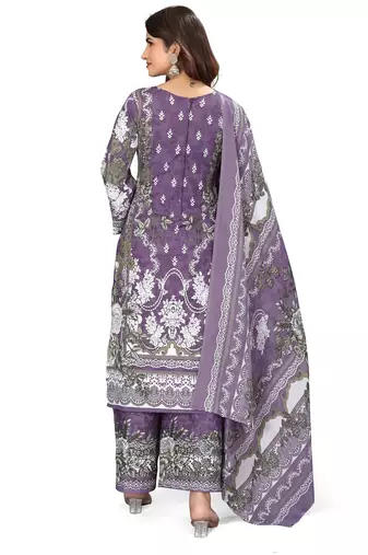 Purple color crepe silk printed women unstitched dress material