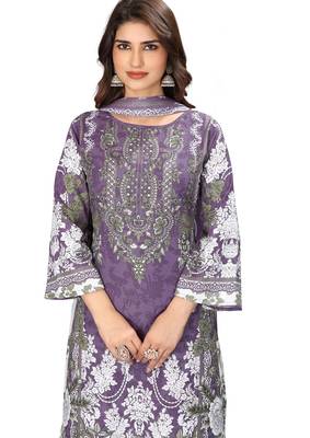 Purple color crepe silk printed women unstitched dress material 4