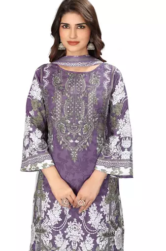 Purple color crepe silk printed women unstitched dress material