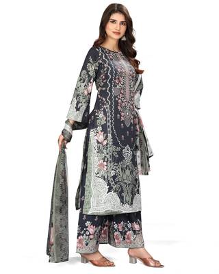 Blue color crepe silk printed women unstitched dress material 2