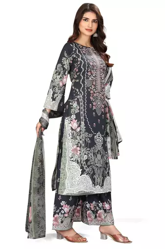 Blue color crepe silk printed women unstitched dress material