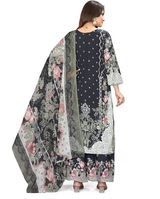 Blue color crepe silk printed women unstitched dress material 3
