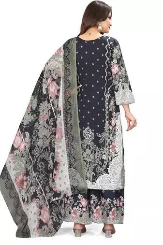 Blue color crepe silk printed women unstitched dress material