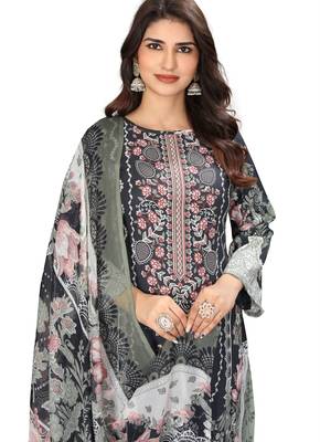 Blue color crepe silk printed women unstitched dress material 4