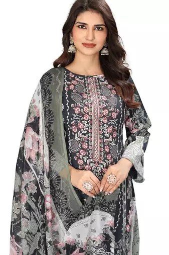 Blue color crepe silk printed women unstitched dress material