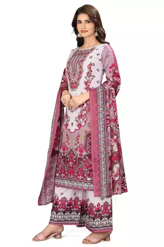 Pink color crepe silk printed women unstitched dress material