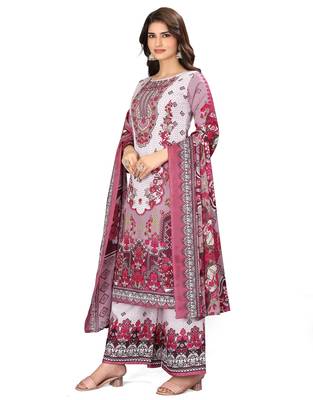 Pink color crepe silk printed women unstitched dress material 3