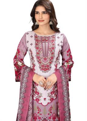 Pink color crepe silk printed women unstitched dress material 4
