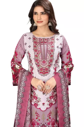 Pink color crepe silk printed women unstitched dress material