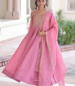 Pretty Pink Sequins Crushed Engagement Wear Gown With Dupatta