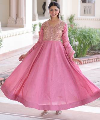Pretty Pink Sequins Crushed Engagement Wear Gown With Dupatta 3