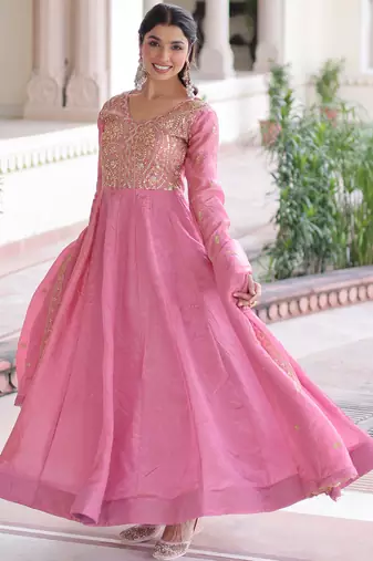 Pretty Pink Sequins Crushed Engagement Wear Gown With Dupatta